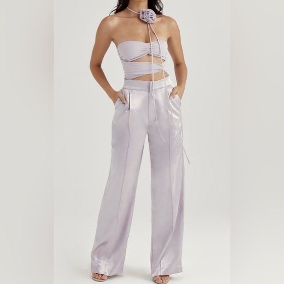 NWOT house of CB ALIVIA O GREY SATIN TROUSERS - Picture 7 of 16